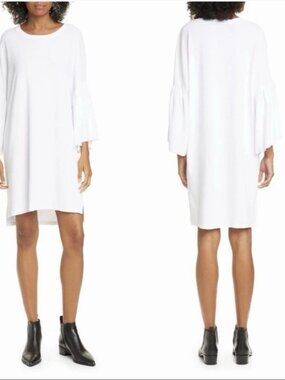 ATM White Terry Cloth Bell Sleeve Beach Dress Medium Summer Coastal